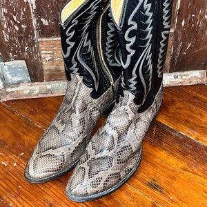 Vtg Justin Python Snakeskin Side Zipper Boots Size 10.5B